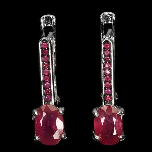 925 Sterling Silver Earrings Oval Ruby 7x5mm Ruby Diamond Cut Gemstone Jewelry ABC Jewelery